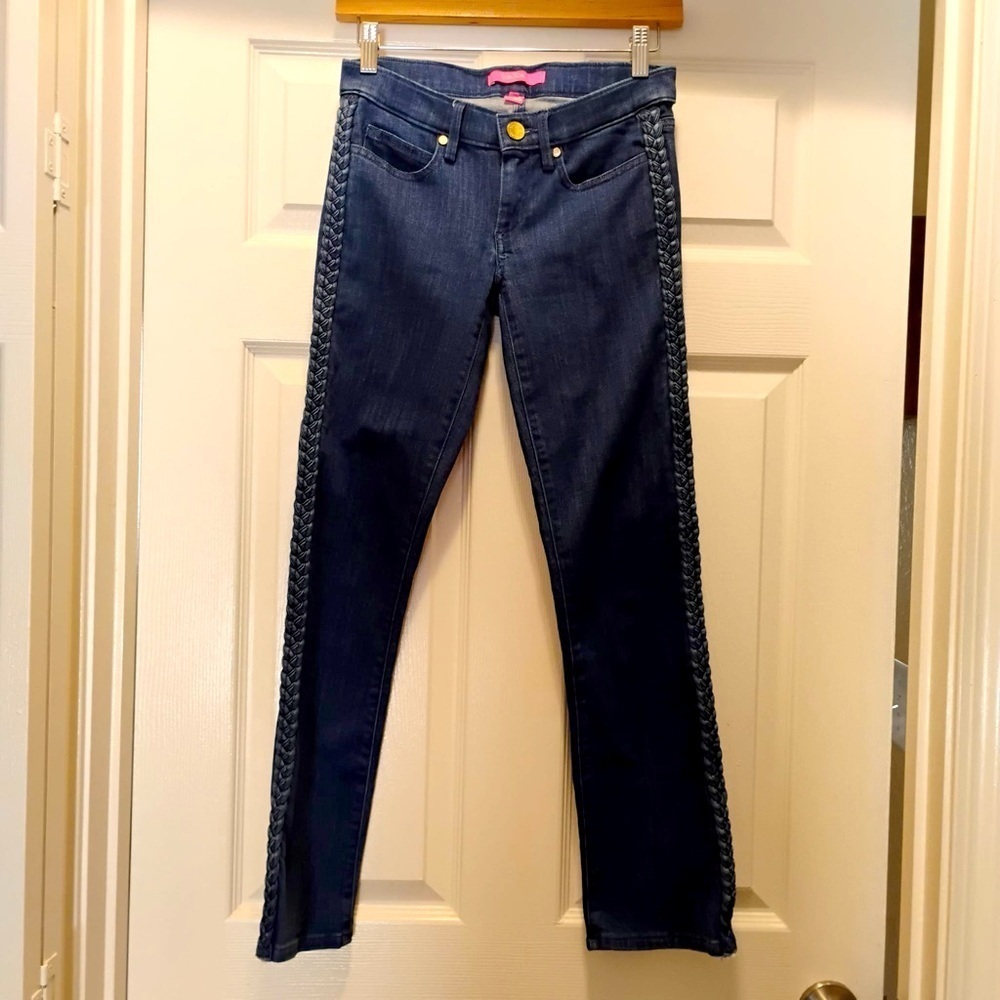 Lilly Pulitzer Women's Braided Side Unique Straight Jeans Fall Fashion Size 0